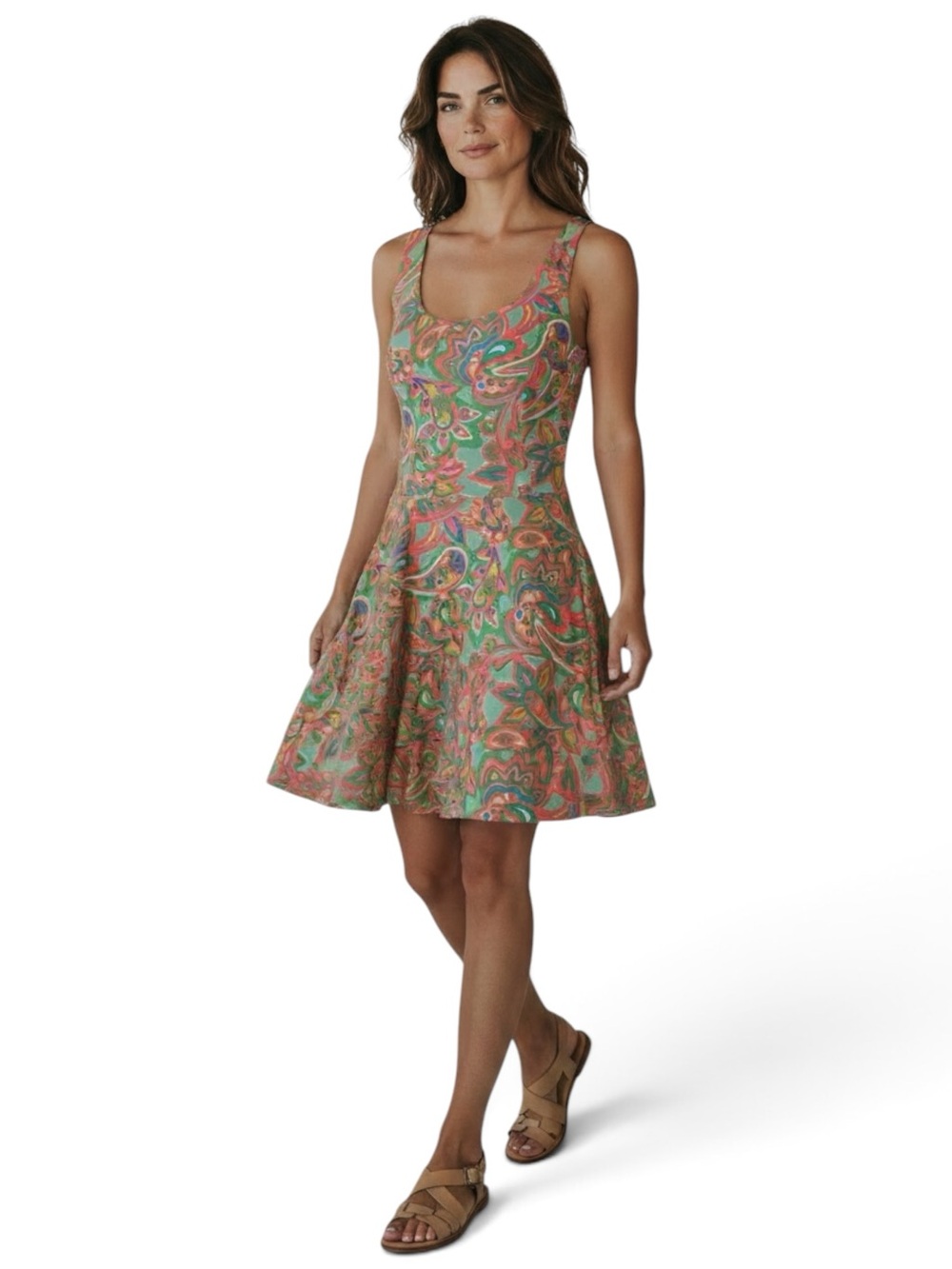 Lilly Pulitzer Paisley Scoop-Neck A-Line Dress in Green, Pink, Orange Sz/ 10NWOT